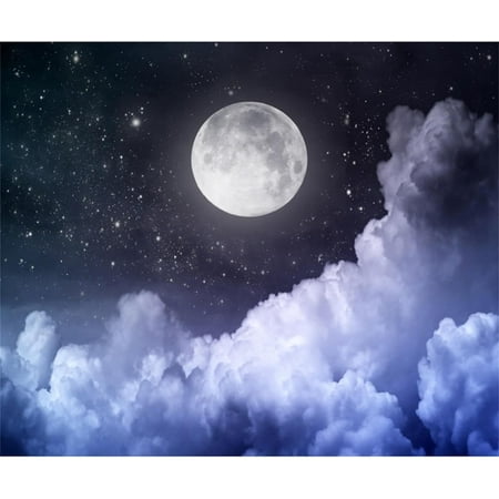 Image of Laeacco 10x8ft Cloudy Night Photo Backdrop Full Moon Starry Background Cos Universe Newborn Baby