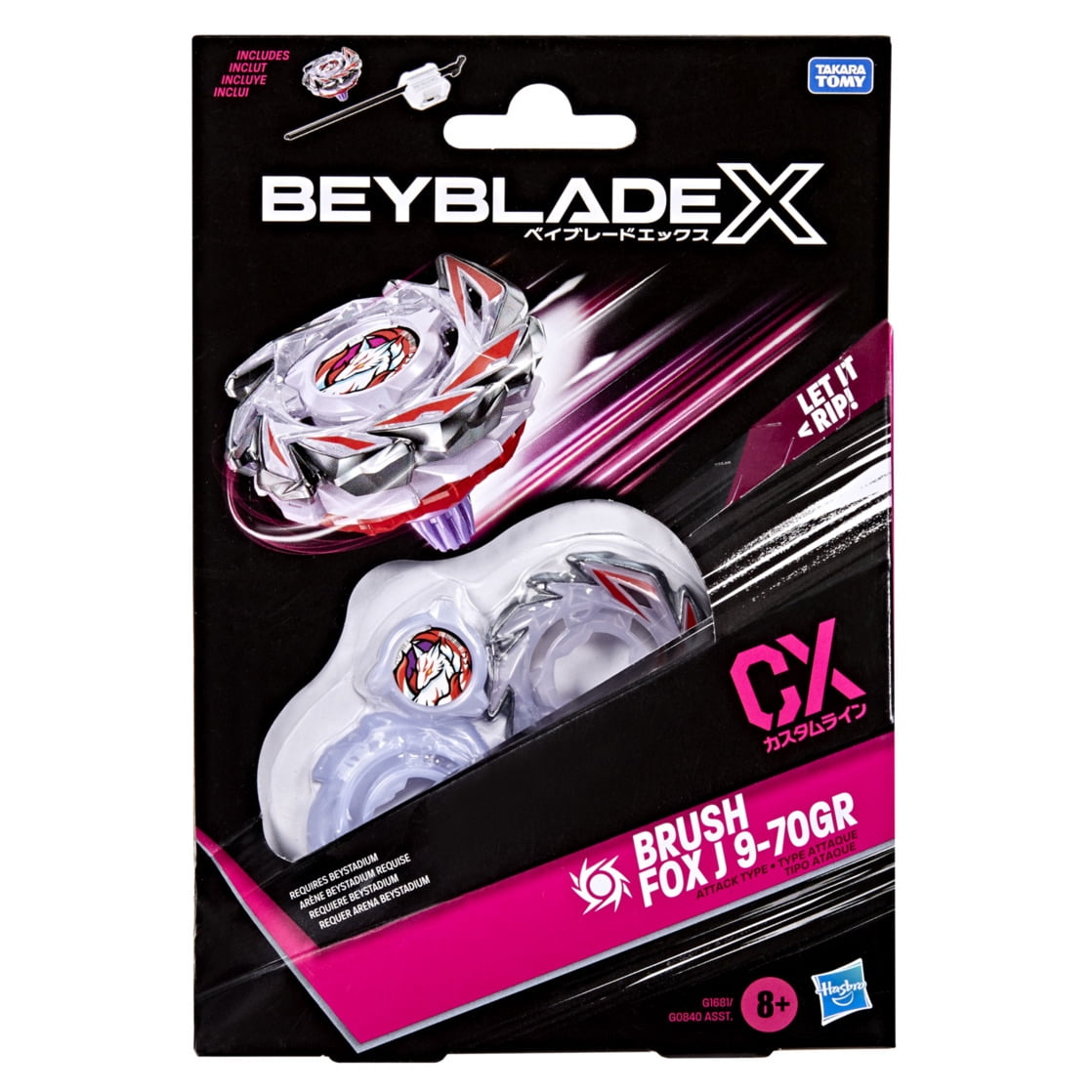 Beyblade X Brush Fox J 9-70GR CX Starter Pack Set with Attack Battling Top & Launcher