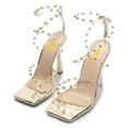 thumbnail image 5 of FSJ Women Open Square Toe Clear Strap Gladiator Sandals Studded Cross Strap Stiletto High Heels Sexy Cocktail Party Prom Shoes Size 8 Gold, 5 of 5