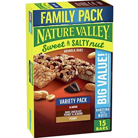 Nature Valley Sweet And Salty Nut Variety Pack, Peanut, Almond, And Dark Chocolate, Peanut And Almond Granola Bars, 15 Ct