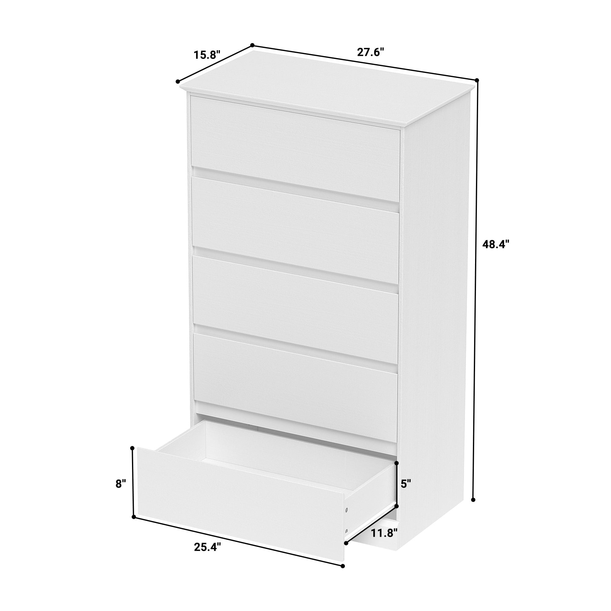 White 5 Drawers Dresser for Bedroom, Modern Chest of Drawers, Wood Storage Dresser with Deep Drawers for Living Room Hallway Entryway,