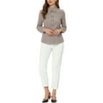 thumbnail image 2 of INSPIRE CHIC Women's Plaid Point Collar Long Sleeve Double Breasted Shirt, 2 of 6