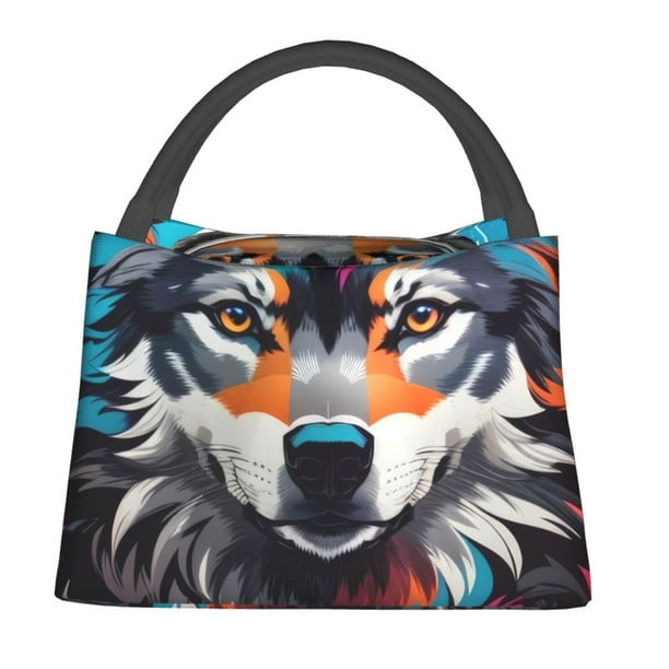 Fotbe Tie-Dye Wolf Head Bolsa Térmica Portátil con Estampado, Bolsa de Entrega de Alimentos Aislada, Bolsa Reutilizable de Gran Capacidad para Comidas y Supermercado