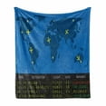 thumbnail image 1 of Airport Soft Flannel Fleece Throw Blanket, Departure Board Graphic with World Map and Plane Traces Scheme Print, Cozy Plush for Indoor and Outdoor Use, 70" x 90", Azure Blue Multicolor, by Ambesonne, 1 of 6