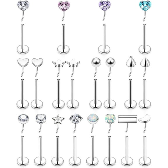 20/18g Threadless Nose Rings Ear Cartilage Tragus Helix Earrings Piercings Jewelry Women Hypoallergenic Surgical Steel Push Best Pin Stud Flat Back Comfy Forward With Flatback for Quality[i504]