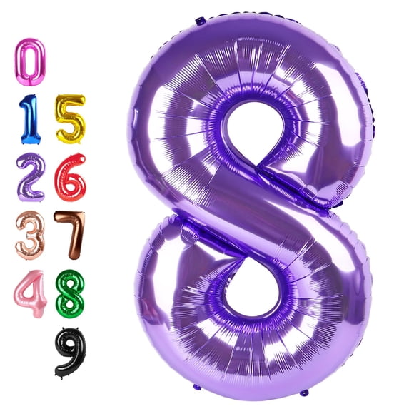 Enyeopd con números en forma de globo para decoración de cumpleaños, 40 cm, color morado