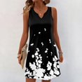thumbnail image 2 of Women's V-Neck Retro Floral Print Sleeveless Sundress Casual Summer Dress with Smocked Back and Tiered Skirt for Picnics,Black 3XL, 2 of 5