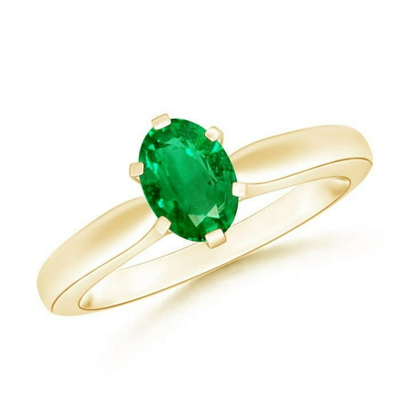 ANGARA Natural Tapered Shank Oval Solitaire Emerald Ring in 14K Yellow Gold for Women (Size-7x5mm) | May Birthstone, Birthday, Anniversary, Jewelry Gift for Women | Natural Emerald Ring