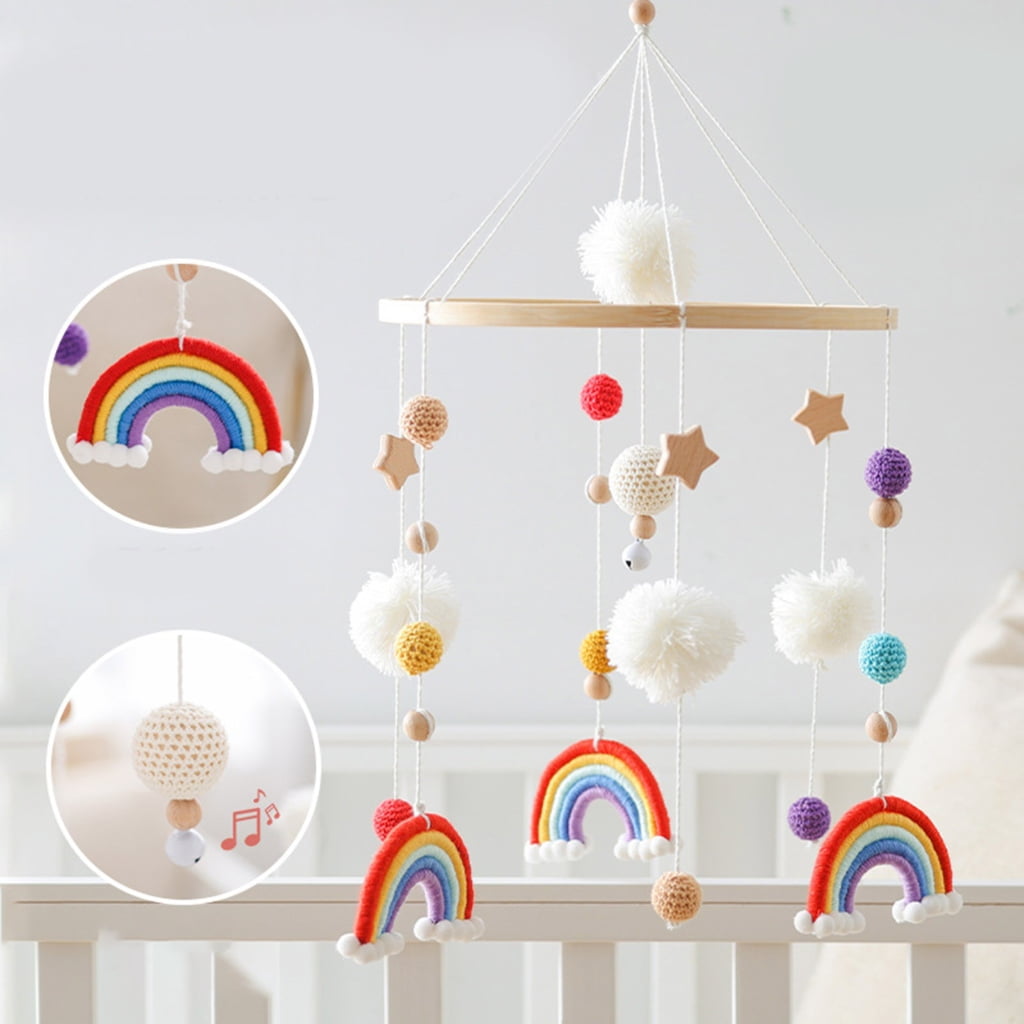 Zeiwohndc Wooden Rainbow Star Pendant Crib Mobile Nordic Nursery Decoration Hanging Toy