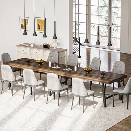 Rectangular Dining Table Set of 2 Metal Frame Dinner Table for Kitchen Dining Room Heavy Duty Kitchen Table for 4-6 People Space Saving Dinette Set for Home Brown