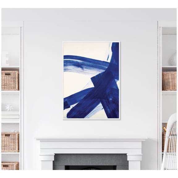 Kate and Laurel Framed Canvas Wall Art Print Colbalt Mark No. 2 by Amy Lighthall, 28 x 38 Sylvie White Frame, Modern Contemporary, Abstract Art for Wall Decor