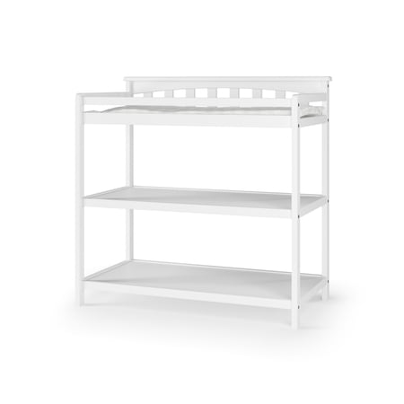 Child Craft Flat Top Changing Table with Pad & Strap 2 Storage Shelves Anti-Tip Kit Matte White