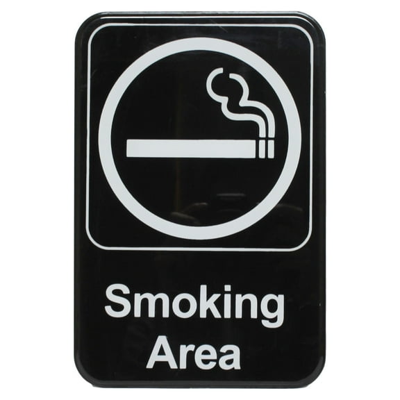 Excellante White on black 6 x9 inch information sign with symbols - smoking area, comes in each