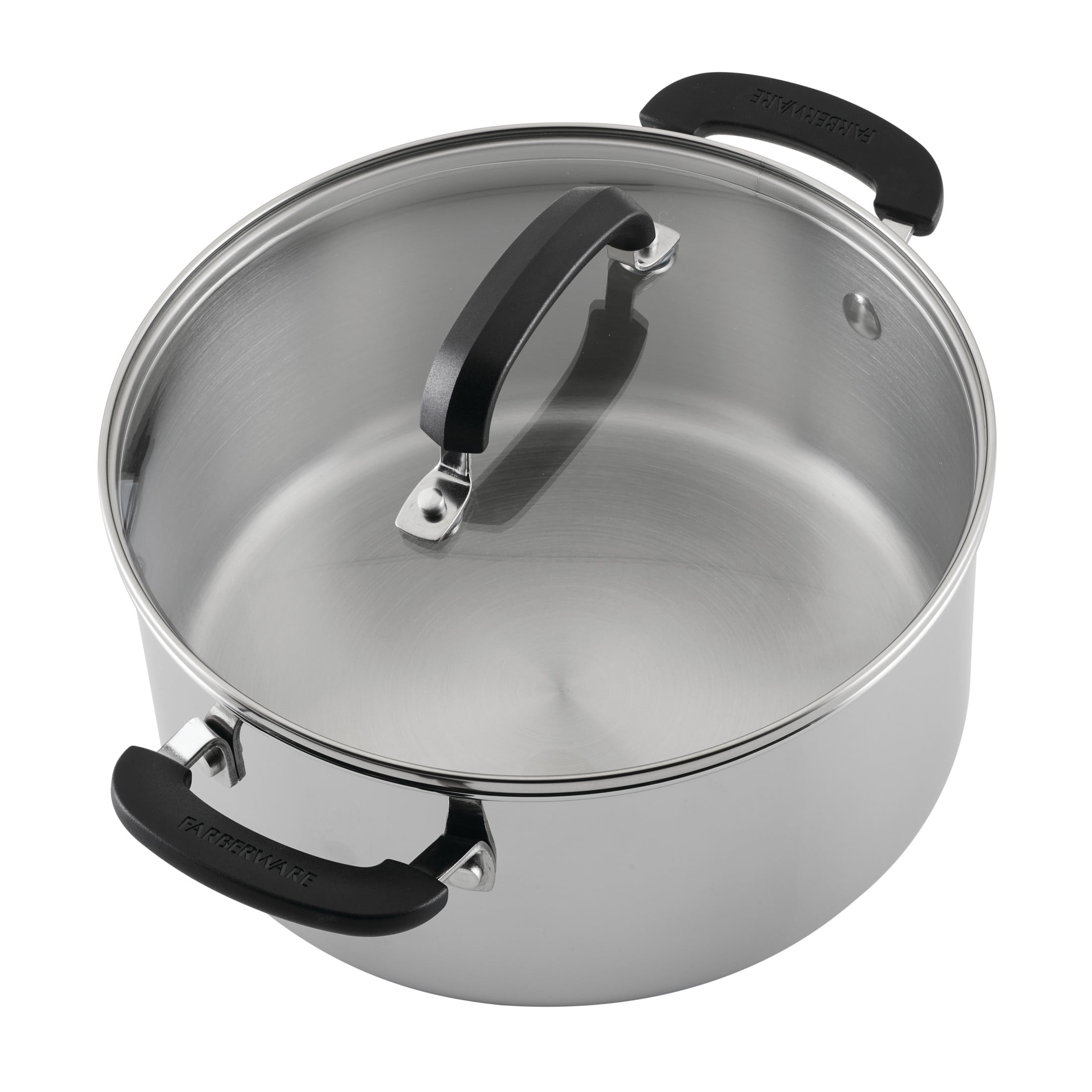 Farberware Brilliance 5 qt Stainless Steel Dutch Oven with Glass Lid, Induction Compatible, Dishwasher Safe