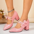 thumbnail image 2 of Rokment Bow Dress High Heels for Women Bride Wedding 2026 Fashion Casual Leather Bowknot Pointed Toe Chunky Block Heeled Bridal Dance Pumps Shoes Red Size 6.5, 2 of 8