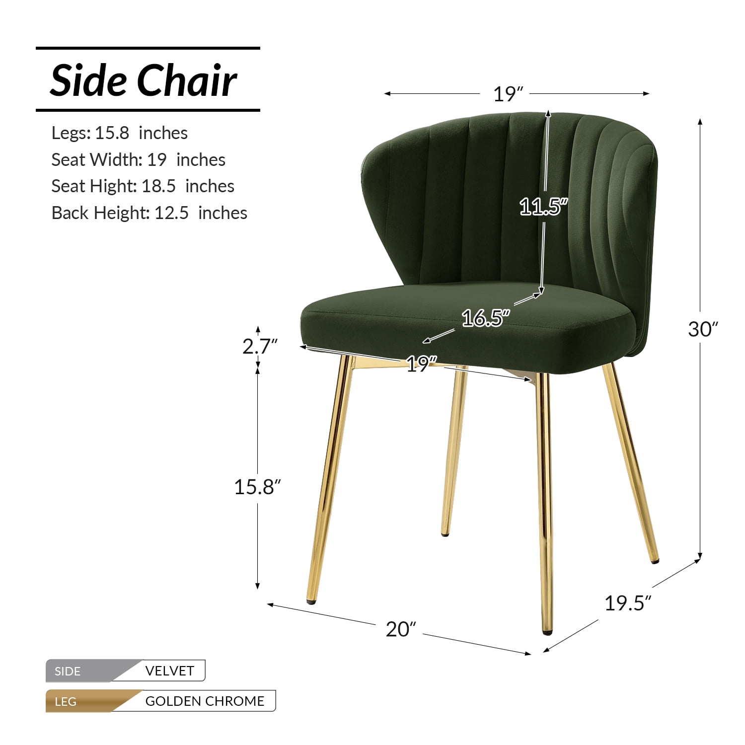 Tina's Home Velvet Dining Chairs Set of 2 Upholstered Wingback Side Chairs Living Room Kitchen Forest