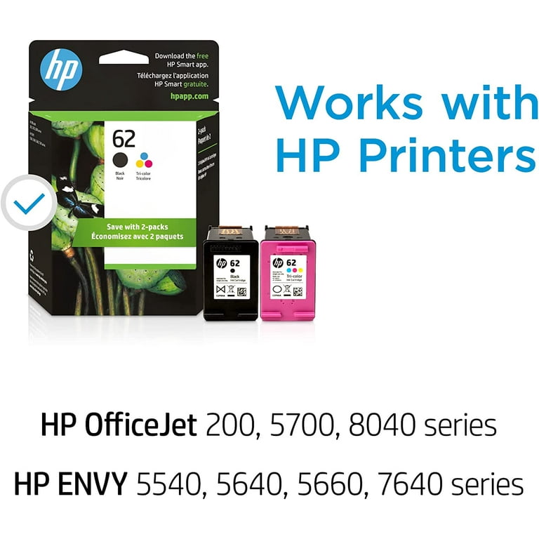 HP 62 Black/Tri-color Ink (2-pack) | Works with HP ENVY 5540, 5640