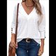 thumbnail image 2 of Blusas Elegantes e Informales para Mujer, con Cuello en V, Larga, Botones, Encaje Calado y Bordado. L, 2 of 9