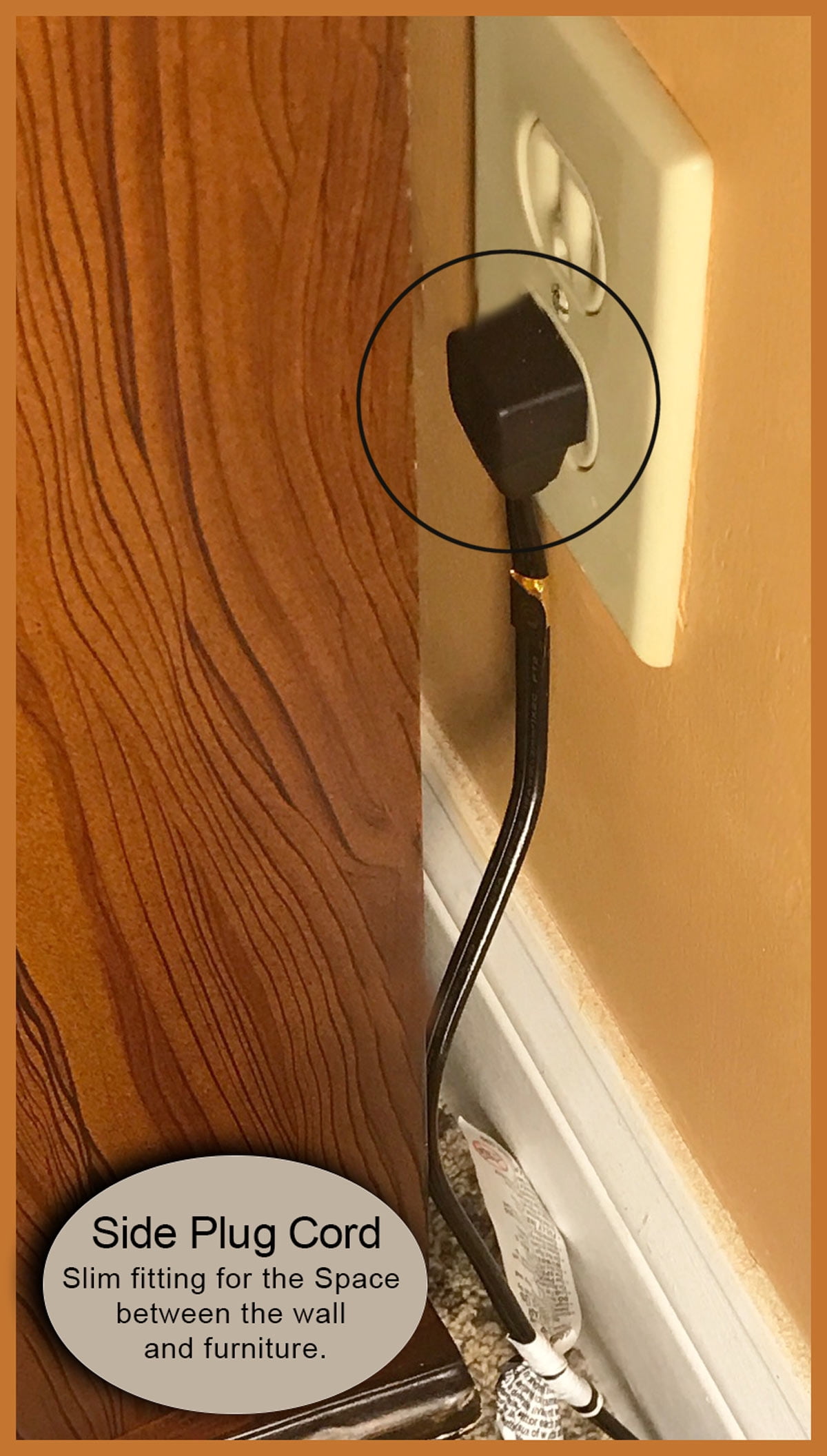 Royal Designs, Inc. Flat Plug Extension Cord for Indoor & Outdoor, 8 ft long, Black, 6 Outlet Prong Grounded Wire UL Listed, Set of 2