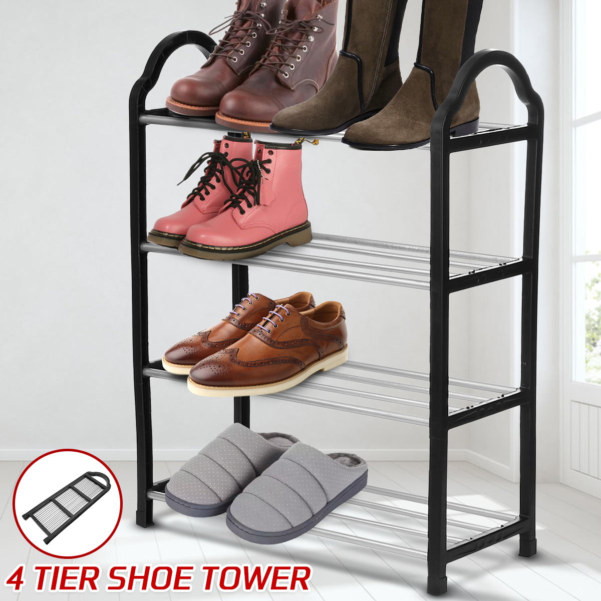 Shoe Rack Organizer Storage Pairs Shoes Shelves Space Saver 4Tier Racks Standing