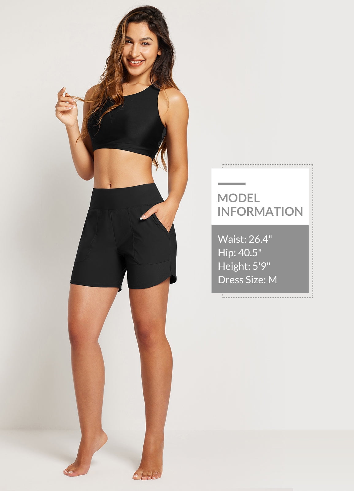 BALEAF Women's Swim Board Shorts 5 inch Swimming Bottoms High Waisted Tummy Control Swimsuits Beach Shorts with Liner Black L