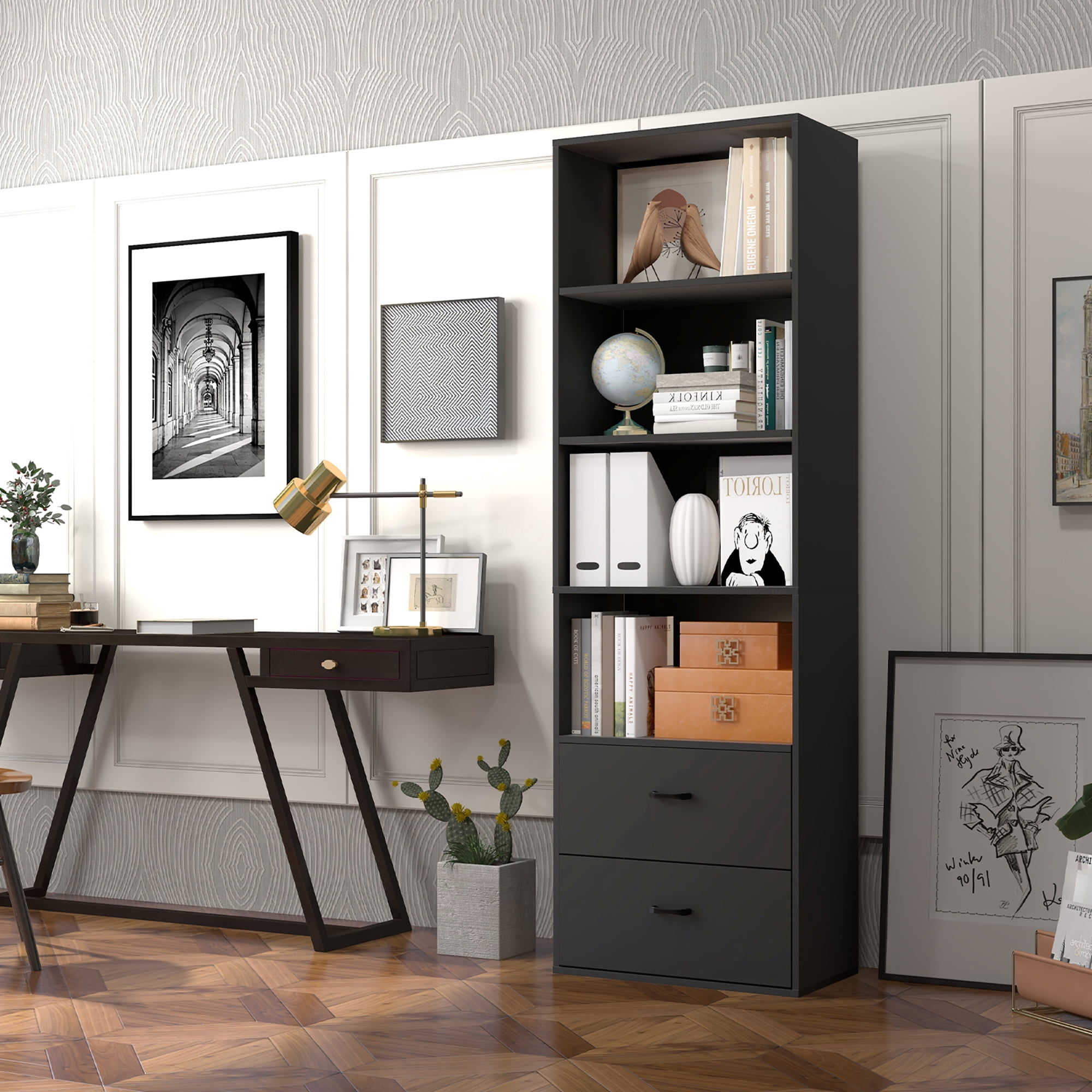 Costway 6-Tier Tall Bookshelf Freestanding Modern Bookcase Black Storage Cabinet