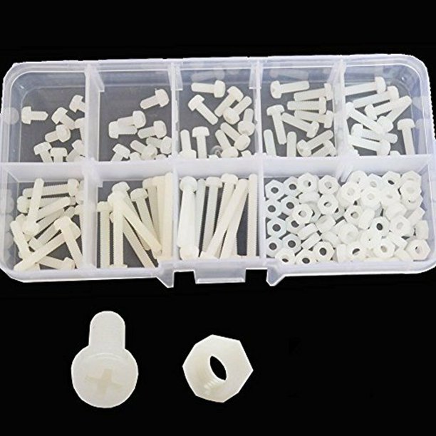 M3 Nylon Screw Plastic Machine Pan Head Nut Bolt Assortment Kit,160pcs