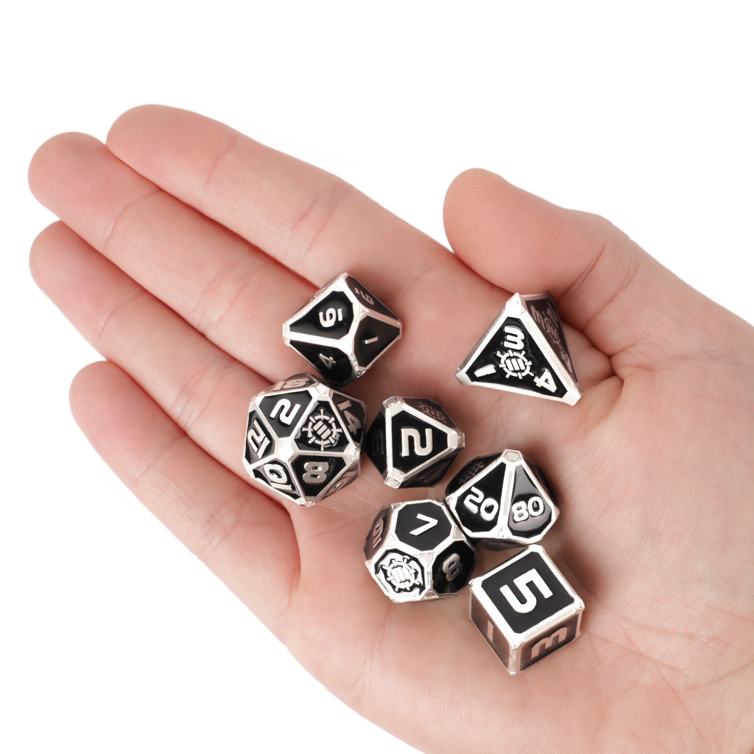 7-Set Enhance: Enamel Dice Set with Drawstring Pouch Black
