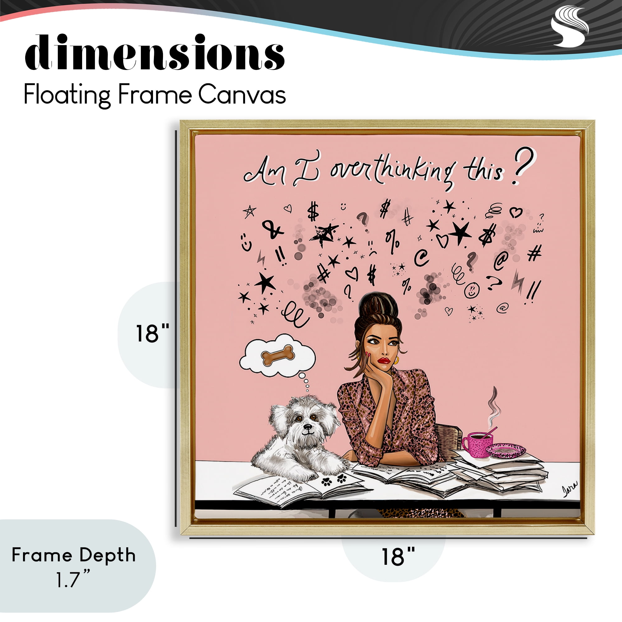 Stupell Industries Overthinking Reflection with Puppy Gold Framed Floater Canvas Wall Art, design by Tara Boone