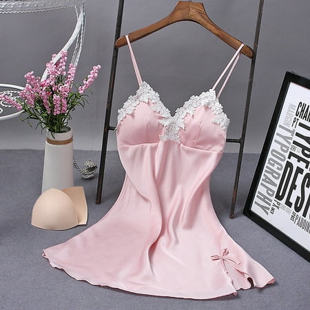 Women Lingerie Dress Lace Silk Robe Sleepwear Bow Straps Nightgown