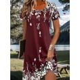 thumbnail image 2 of Burgundy Floral Print Short Sleeve Relaxed Fit Midi Dress For Women, Lightweight Casual Vacation Style, 2 of 6
