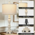 thumbnail image 4 of 28" Table Lamps with USB C+A Ports & AC Outlets, Farmhouse Rustic Table Lamps Set of 2, Vintage End Table Nightstand Resin Bedside Lamp for Living Room Bedroom, Fabric Linen Shade Washed Antique White, 4 of 16