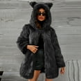 thumbnail image 2 of Juebong Womens Faux Fur Coat Long Sleeve Fleece Hoodie Jacket Open Front Shaggy Warm Mid-Long Winter Coats Fuzzy Outerwear Black,M, 2 of 8