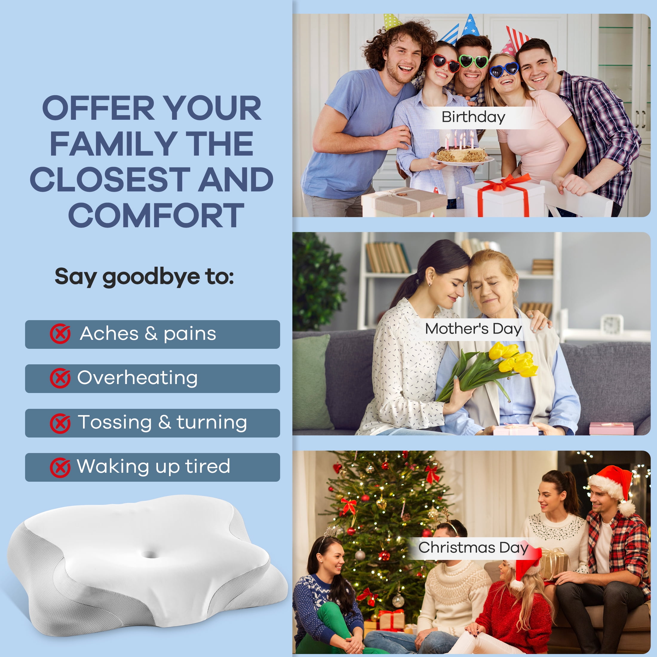 MOONORAH Contour Memory Foam Pillows for Sleeping Ergonomic, Cervical Pillow for Neck and Shoulder Pain Relief, Queen Bed Pillow for Side Back Stomach Sleepers
