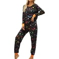 thumbnail image 2 of Halloween Pajamas Women Theme Full Printed Cute Long Sleeve Crewneck Pullover Tshirts Loose Pants Casual Cute Cozy Fall Winter Nightwear Relaxation 2 Pc Women's Loungewear Sets Black M, 2 of 4