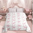 thumbnail image 3 of Manfei Princess Ribbon Bow Tie Queen Comforter Set,Girls Bowknot Bedding Sets,Pink White Bedding Comforter Set,Lightweight Room Decorative Reversible,3pcs, 3 of 10