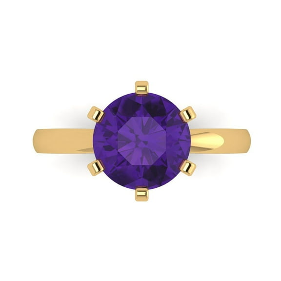 Solitaire Engagement Ring for Women - 3ct Natural Amethyst in 14K Yellow Gold Promise Ring