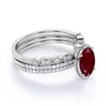 thumbnail image 3 of JeenMata 2 Carat Oval Cut Art Deco Blood Red Lab Created Ruby Trio Ring Set in 18k White Gold over Silver, 3 of 7