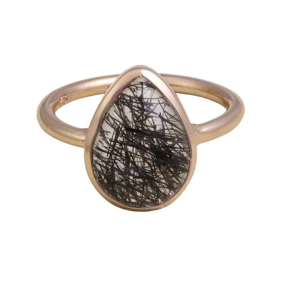 Earth Gems Jewelry Tourmanilated Quartz Ring Sterling Silver Ring Solitaire Boho Ring Statement Ring for Women