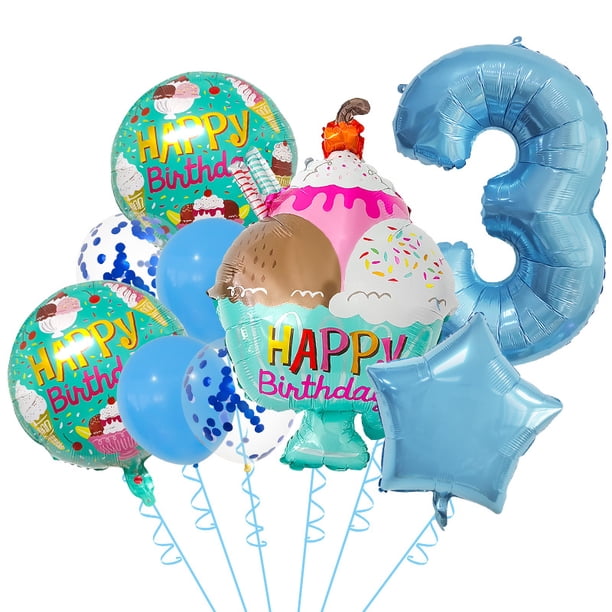 Juego de globos para helados de cumpleaños, 9 unidades, con bola de aluminio número 3