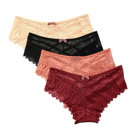 uublik Value 4-Pack  Womens Briefs Underwear No Show Thong Lace Panties Breathable Comfortable Underwear Womens