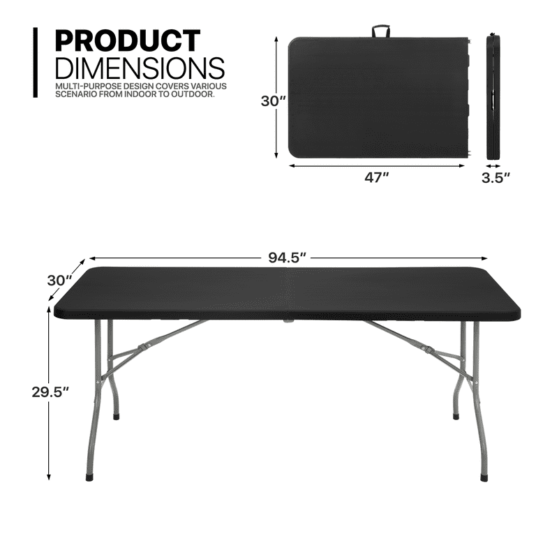 Camping Rectangle Dining 8FT Table Outdoor Table Plastic BBQ Party Black with Outdoor Desk Folding Handle, for Carrying Camping MoNiBloom
