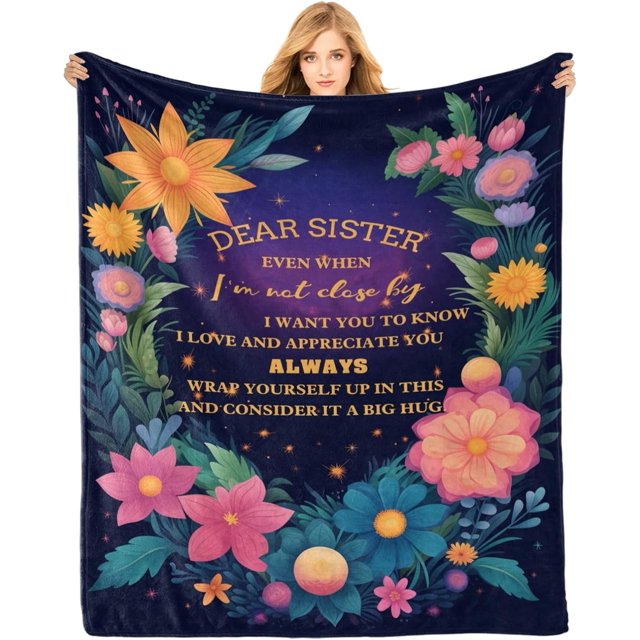Manta de franela para mi hermana, 50 × 60 pulgadas, 340 g/m², acogedora, ligera, gruesa, con flores, para cumpleaños, para mujeres, niñas, dormitorio, sala de estar, sofá, decoración