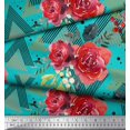 thumbnail image 2 of Soimoi Green polyester Crepe Fabric Geometric,Leaves & Begonia Floral Decor Fabric Printed Yard 42 Inch Wide, 2 of 3