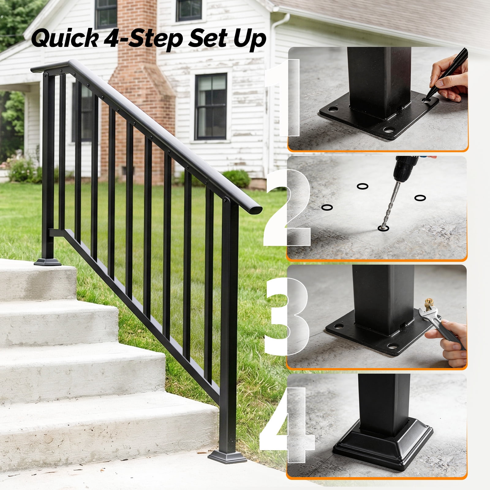 Handrails for Outdoor Steps Fits 4 to 5 Steps