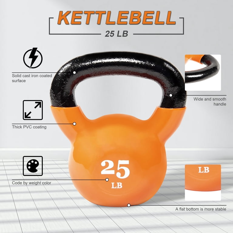 BalanceFrom 25lb Vinyl-Coated Cast Iron Kettlebell, Orange photo 2