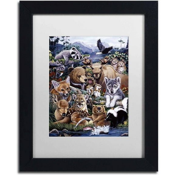 Trademark Fine Art 'Forest Friends' Canvas Art by Jenny Newland, White Matte, Black Frame