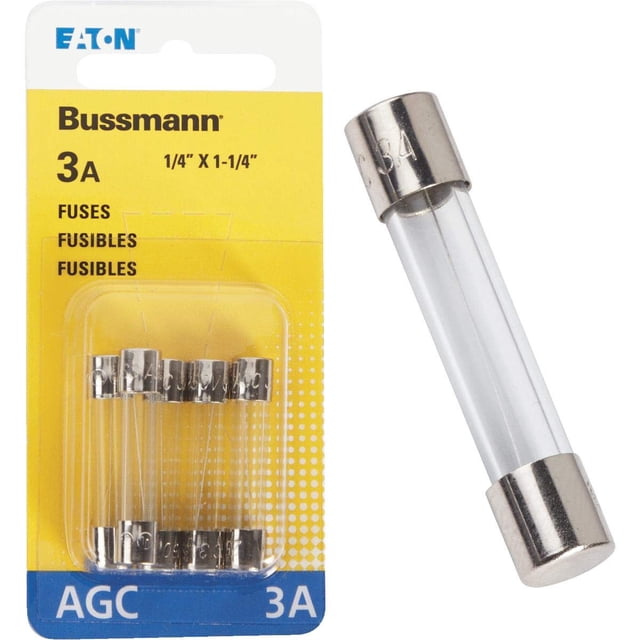 Fusible Bussmann Cooper 3 A 250 V AGC 1/4 x 1-1/4 de acción rápida, paquete de 5