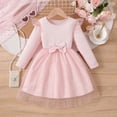 thumbnail image 2 of Rggeeun Girls Long Sleeve Bow Dress With Skirt Autumn Party Gown Toddler Baby Versatile Casual O-Neck Sundress, 2 of 6