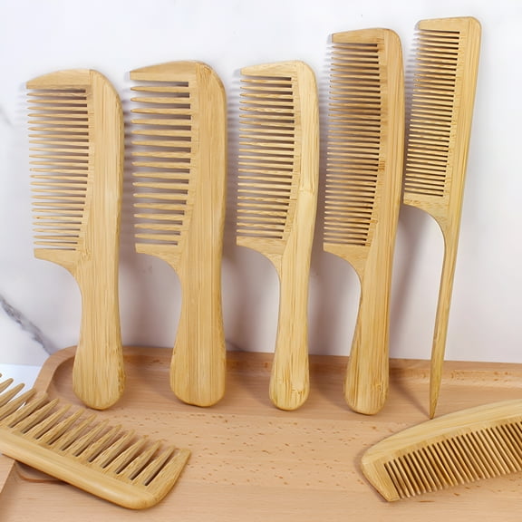 ACDANC Natural Bamboo Wide Tooth Hair Comb for Women and Men, Anti-Static Afro Fork Comb, Detangler Brush for Curly, Straight, Wet, Dry Hair, Prevents Breakage, Stimulates Scalp Growth